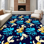 Bold Floral Pattern With Blue Gold Rug