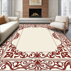 Elegant Red Floral Traditional Frame Rug