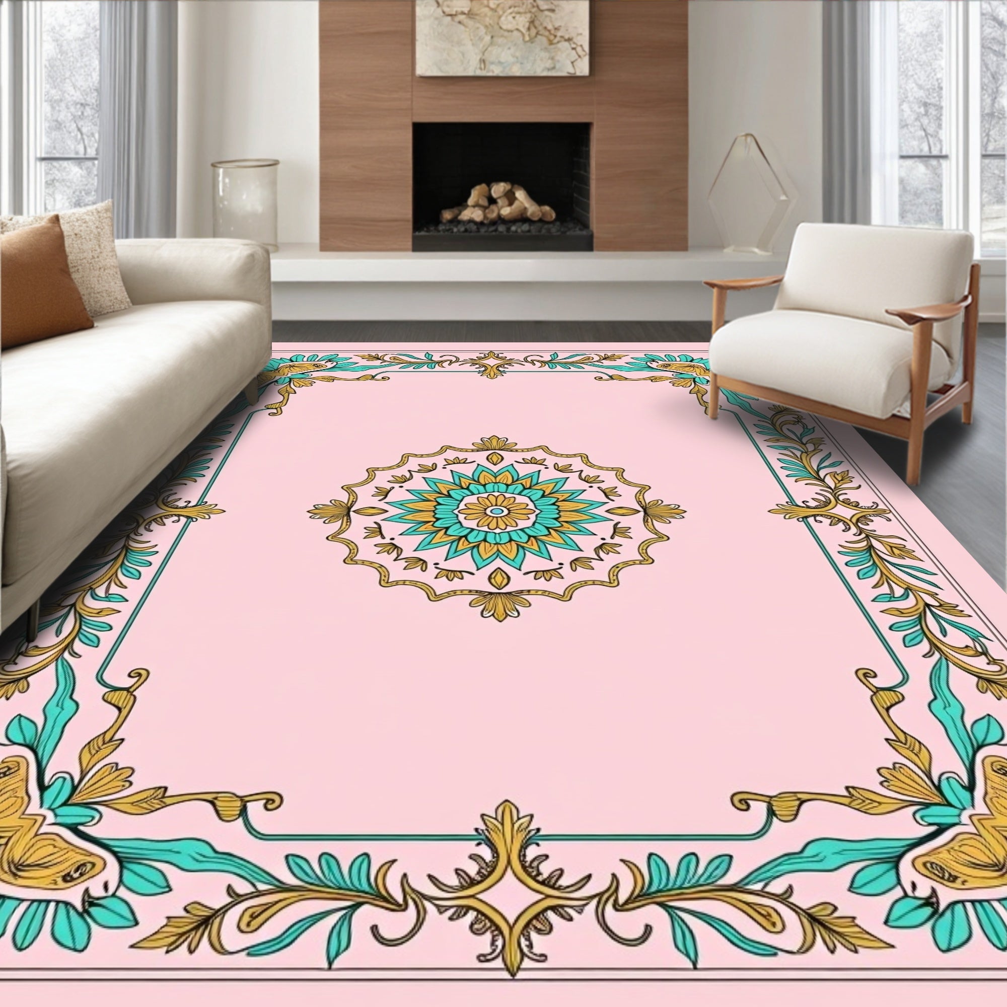 Floral Mandala Border Design Rug