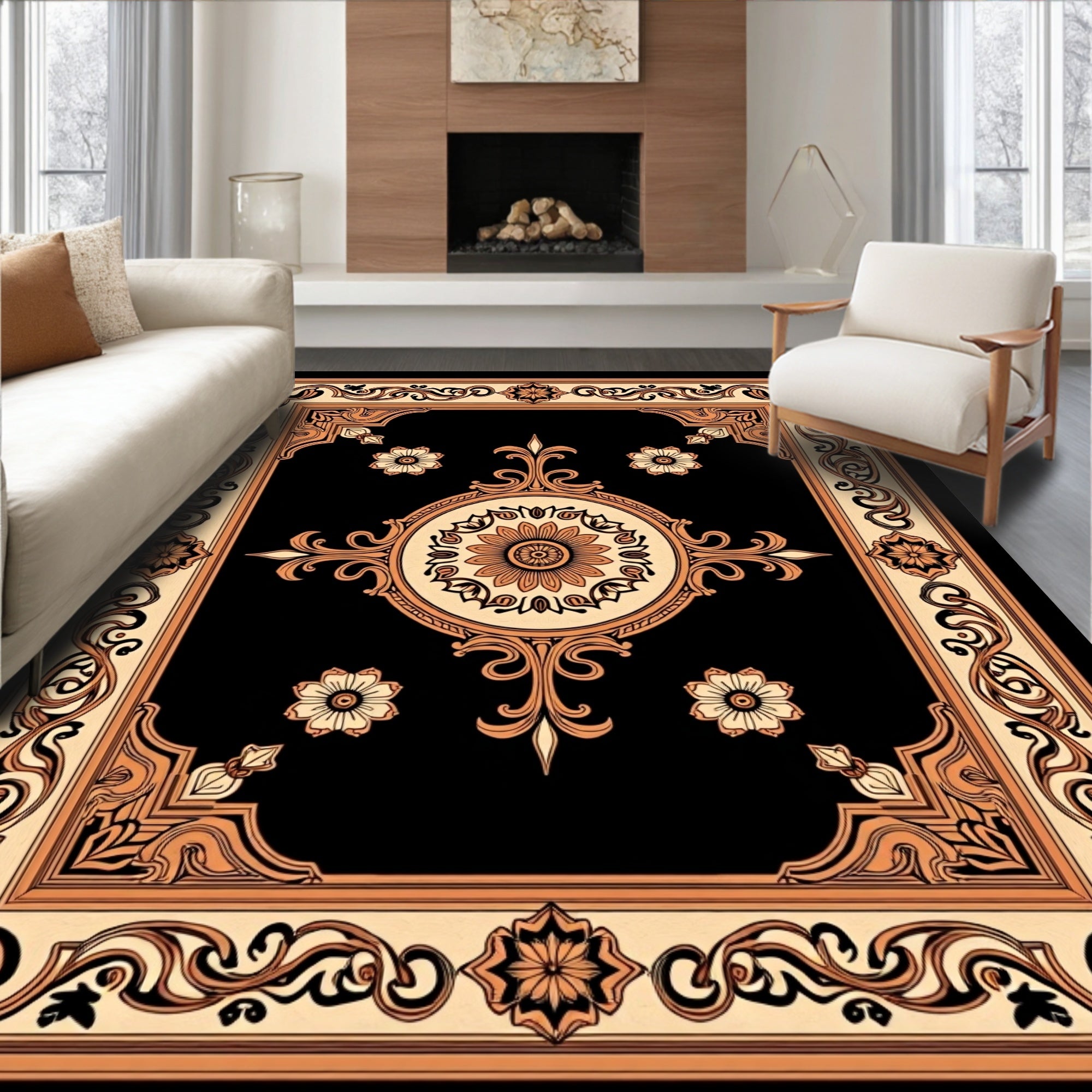 Ornate Floral Scrollwork With Central Medallion Rug