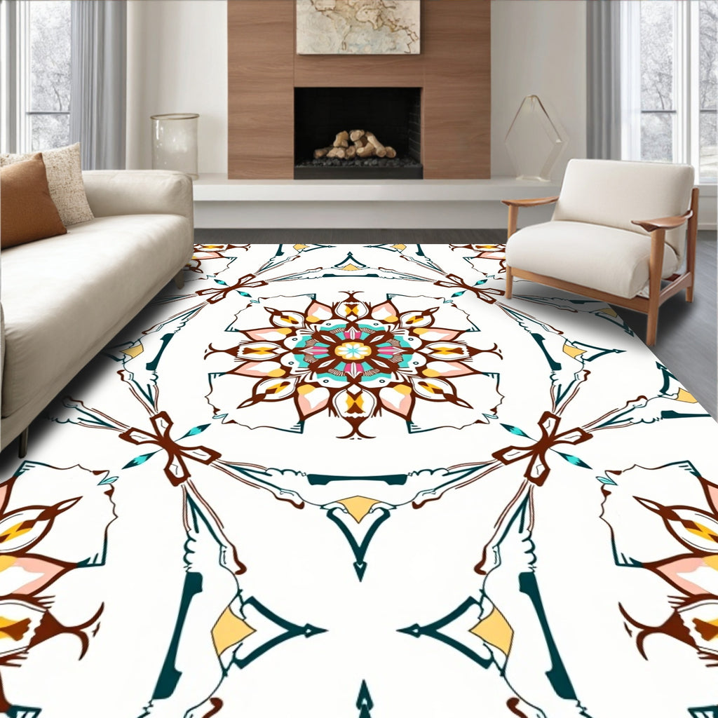 Colorful Floral Medallion Motif Rug