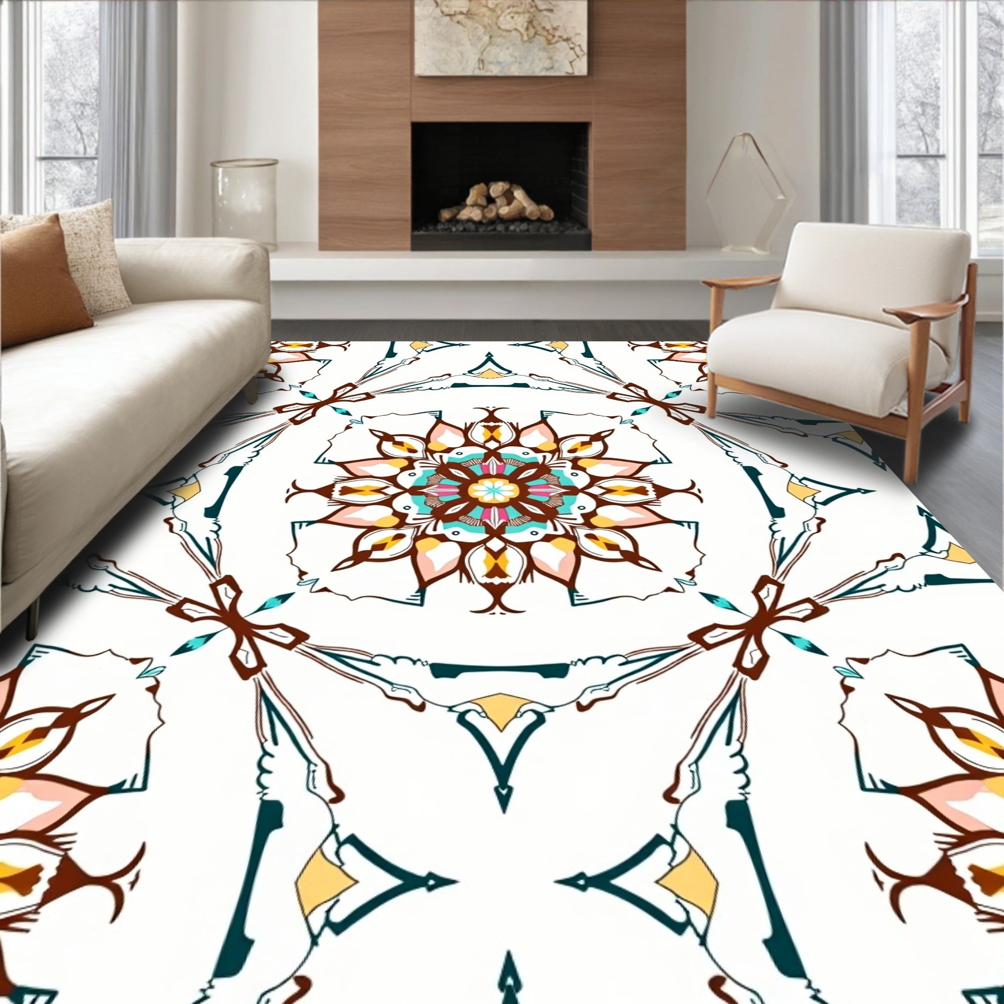 Colorful Floral Medallion Motif Rug