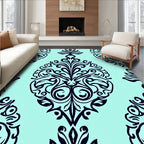 Elaborate Navy Damask Pattern Design Rug