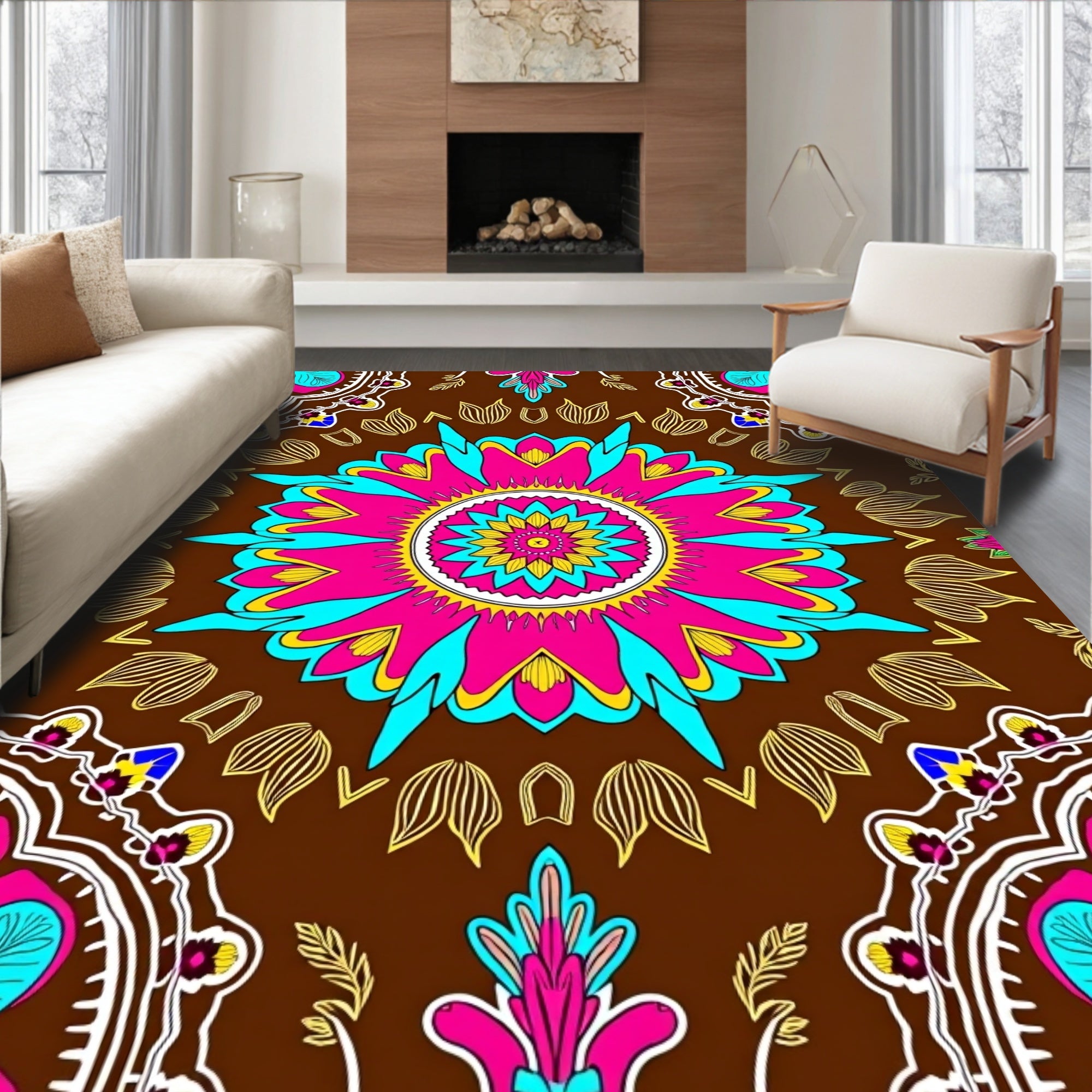 Vibrant Floral Mandala Pattern Rug