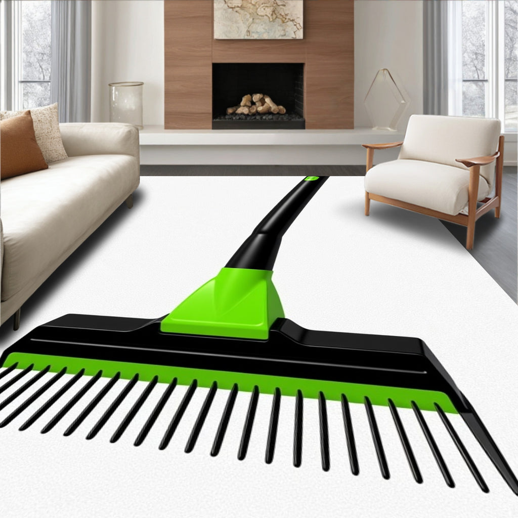 Bright Green and Black Leaf Rake Rug