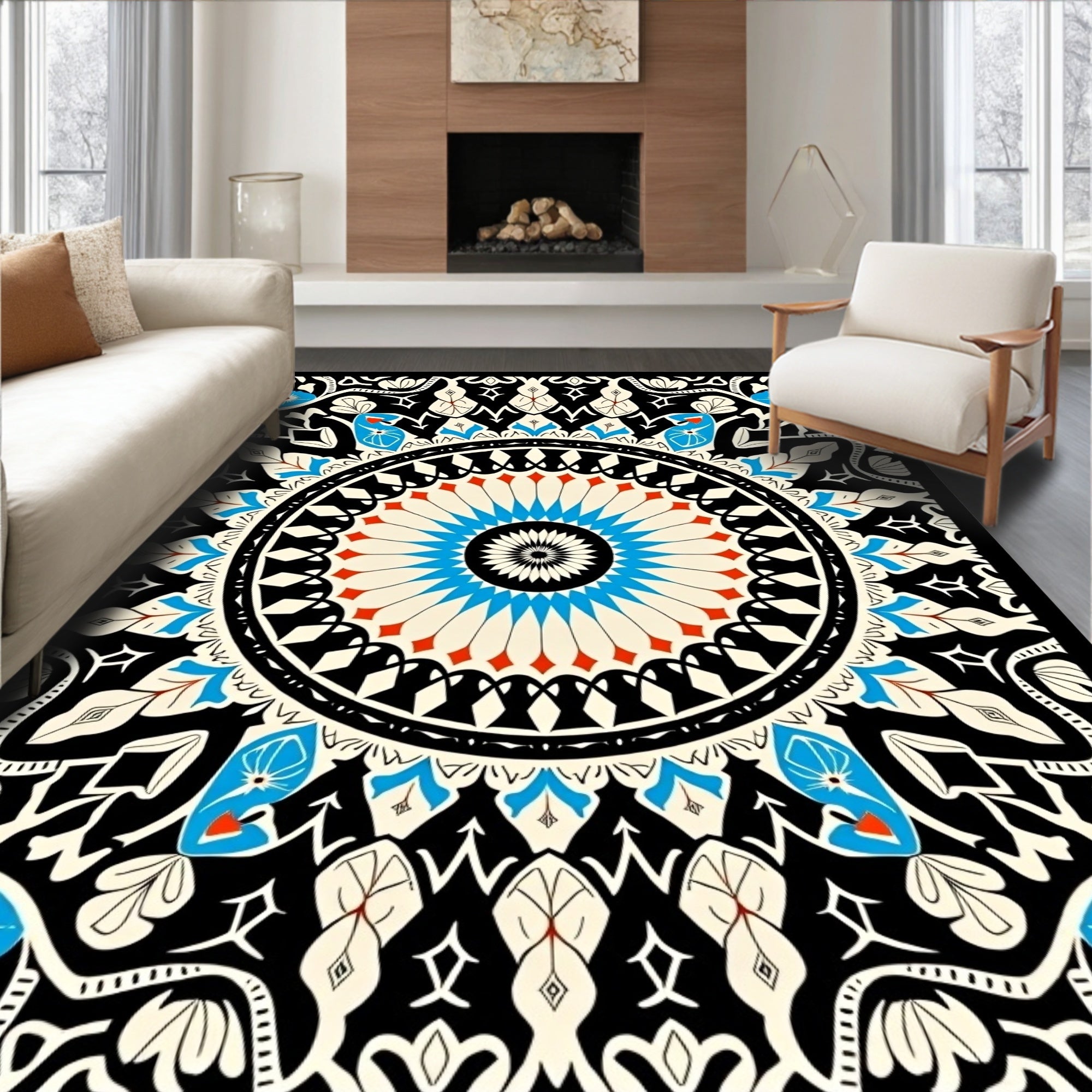 Bold Floral Mandala Pattern Rug