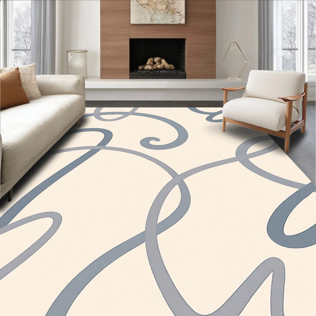 Modern Swirl Abstract Cream Rug