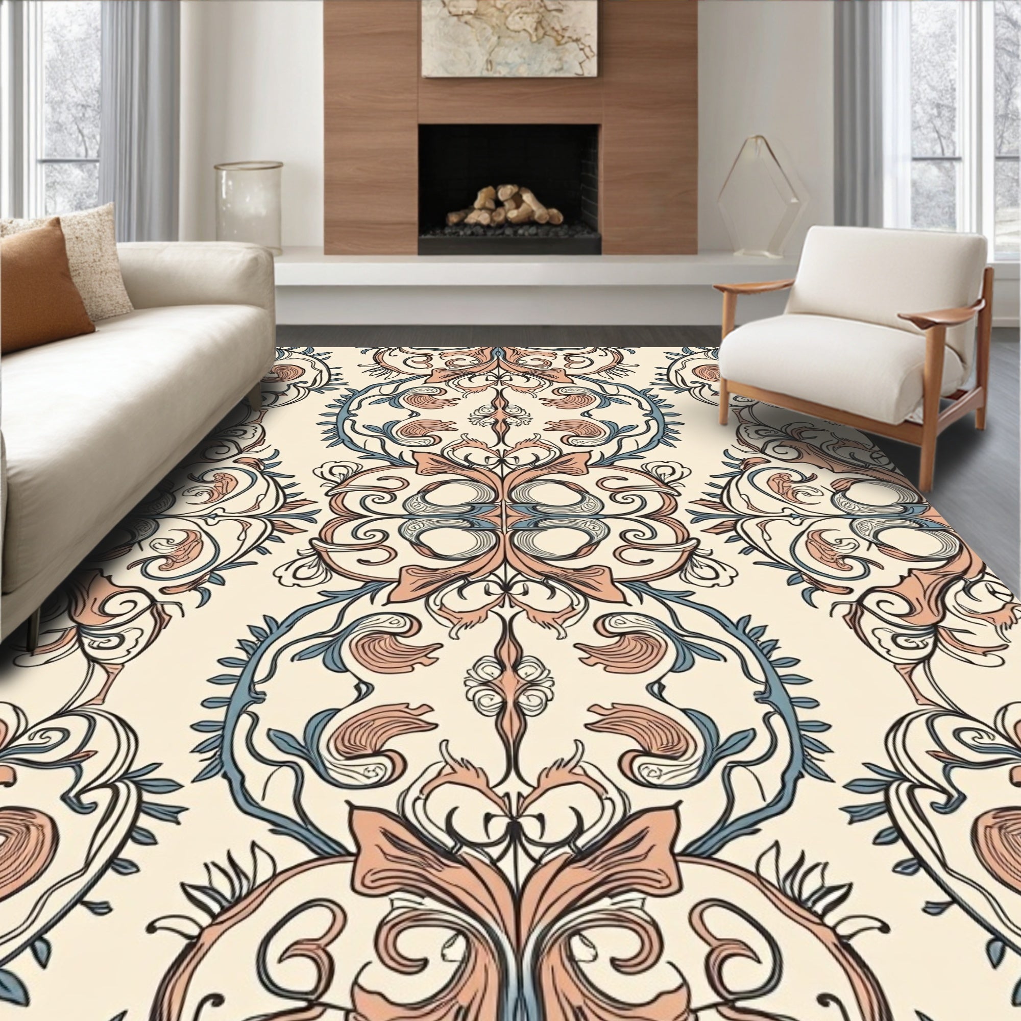 Vintage Floral Swirls Pattern Design Rug