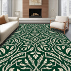 Forest Green Cream Vine Pattern Rug