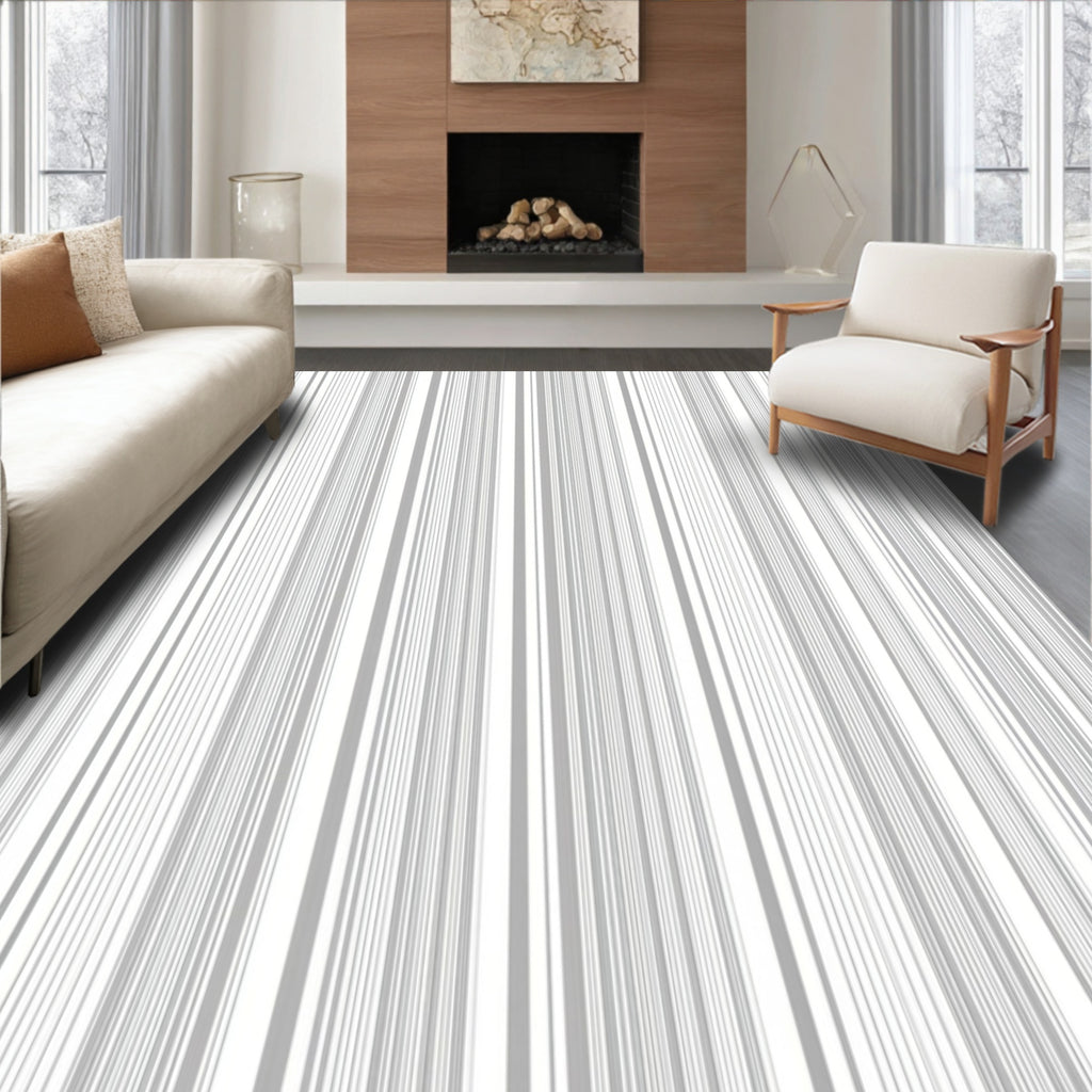 Minimalist Gray Vertical Stripe Pattern Rug