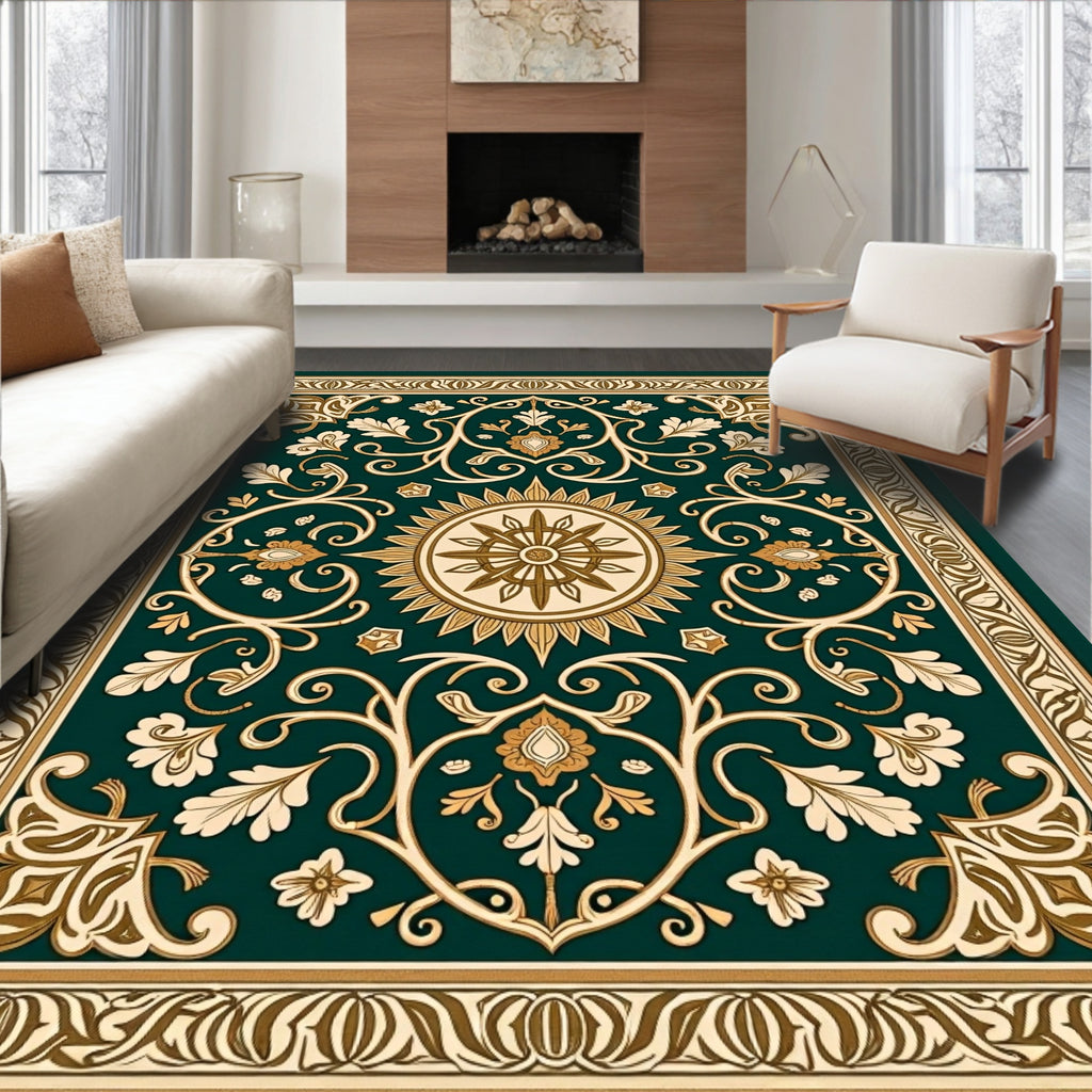 Elaborate Vintage Floral Sunburst Pattern Rug