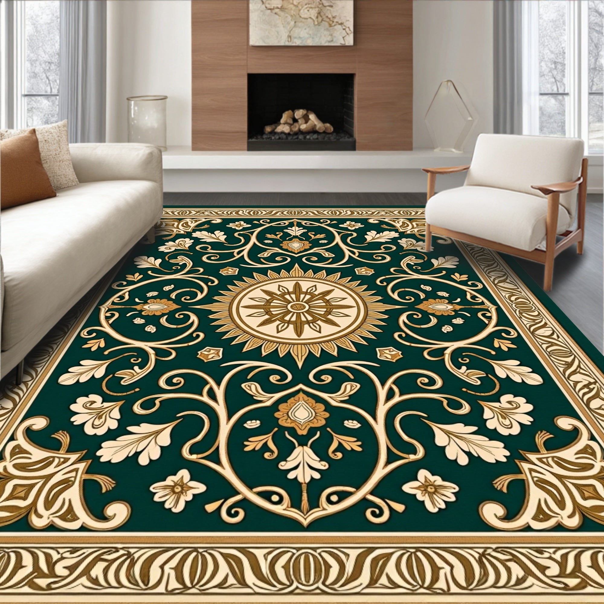 Elaborate Vintage Floral Sunburst Pattern Rug