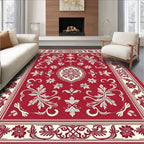 Classic Red and Ivory Floral Motif Rug