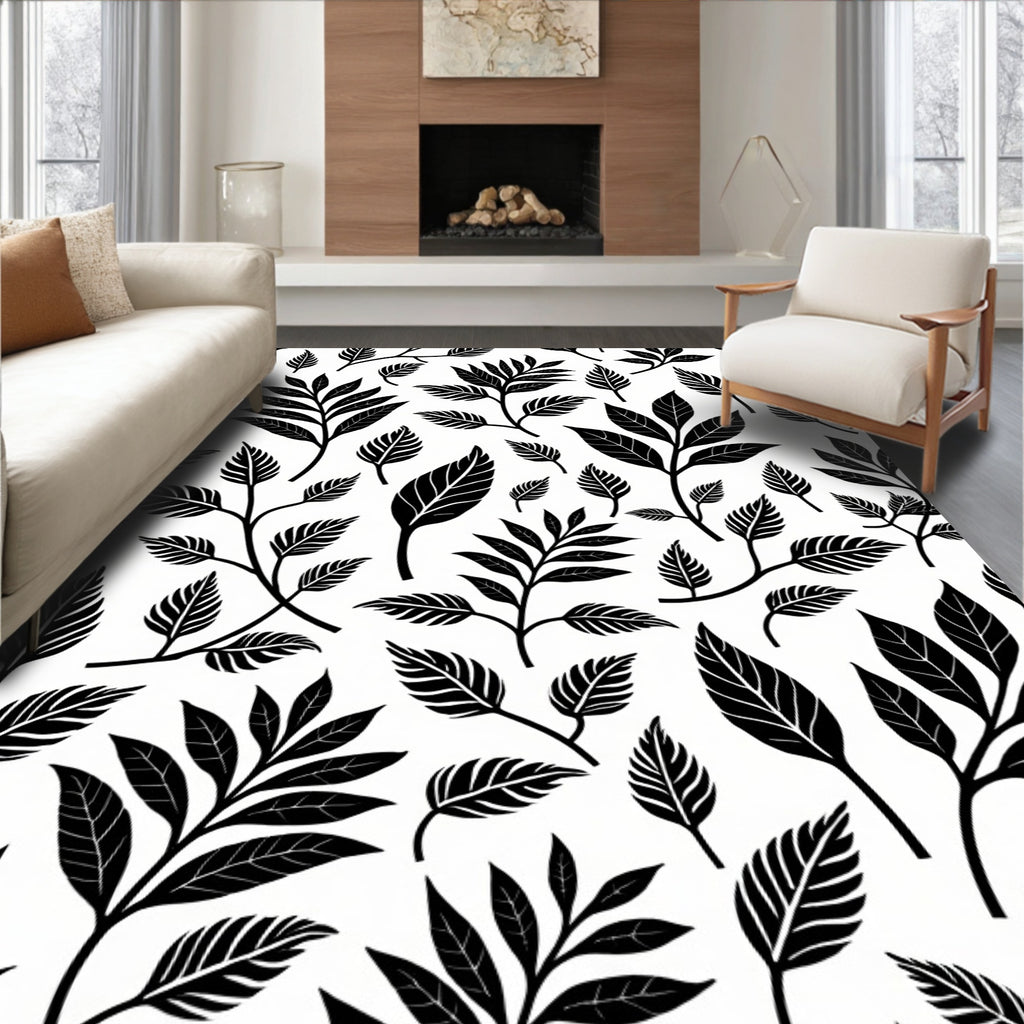 Botanical Branch Leaf Pattern Design Rug