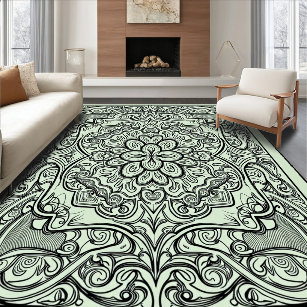 Intricate Floral Scrollwork Art Nouveau Rug