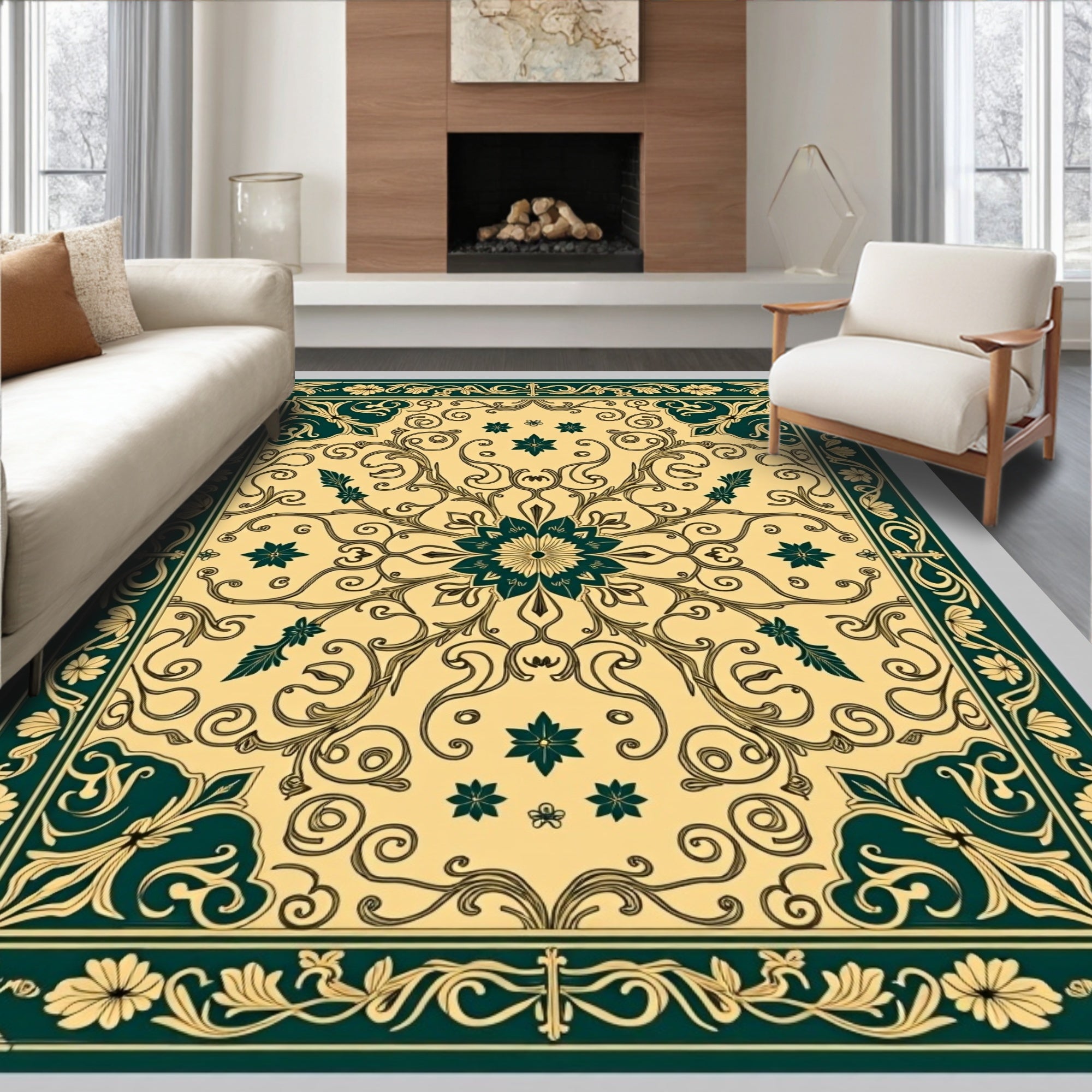 Elegant Floral Vine and Swirl Design Rug