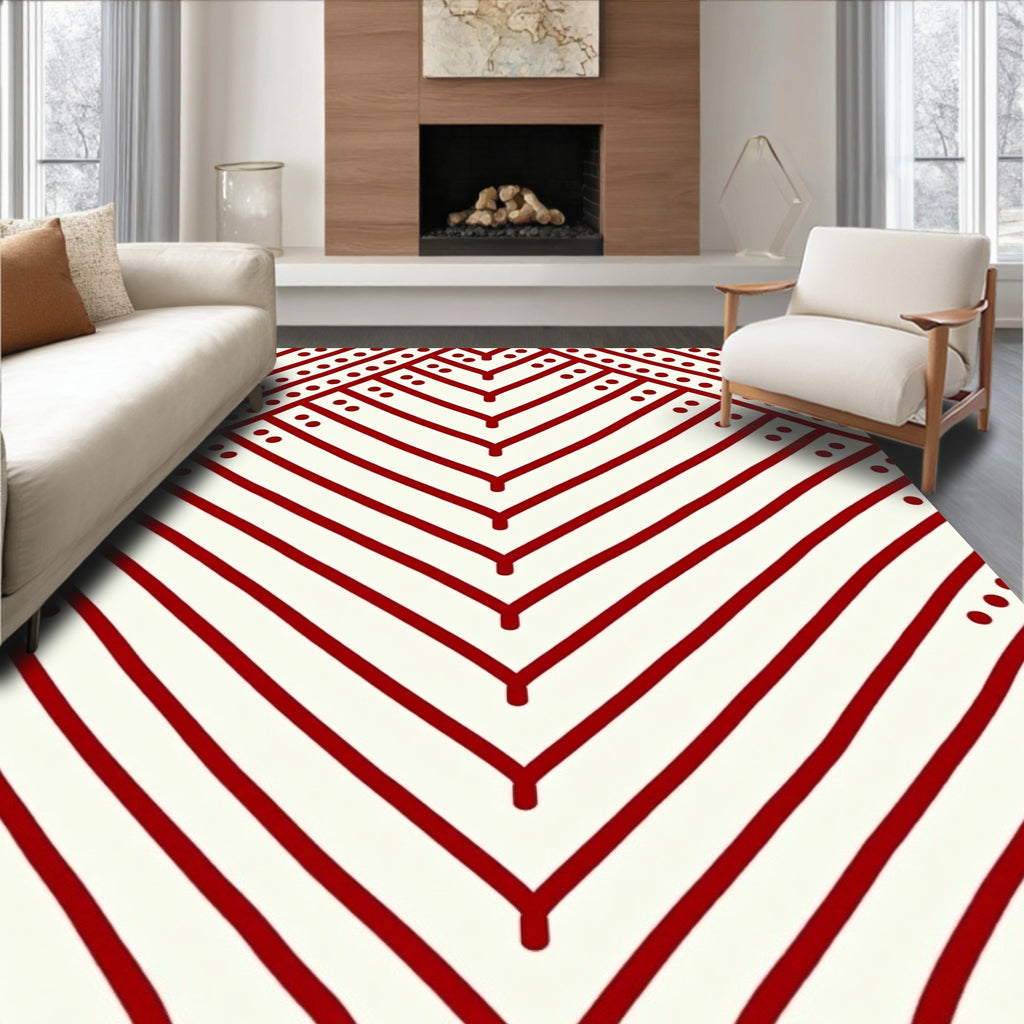 Red Chevron Pattern With Dots Rug
