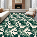 Earthy Green Abstract Leaf Pattern Rug