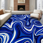 Navy White Swirling Waves Rug
