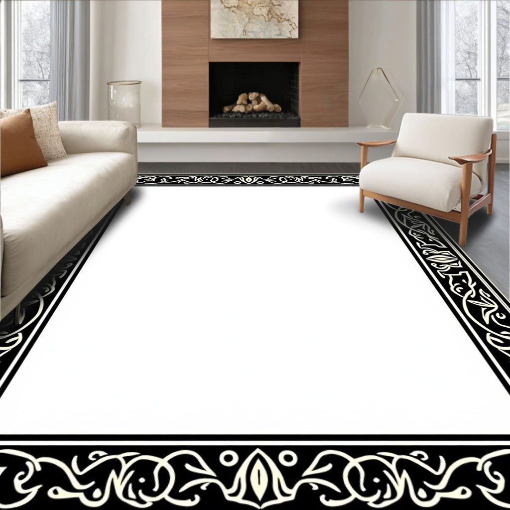 Ornate Abstract Floral Border Design Rug