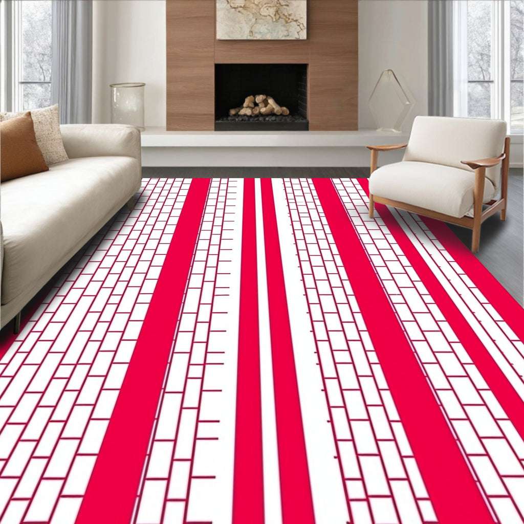 Red Vertical Brick Stripe Pattern Rug