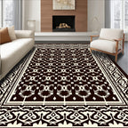 Intricate Black and Cream Geometric Pattern Rug