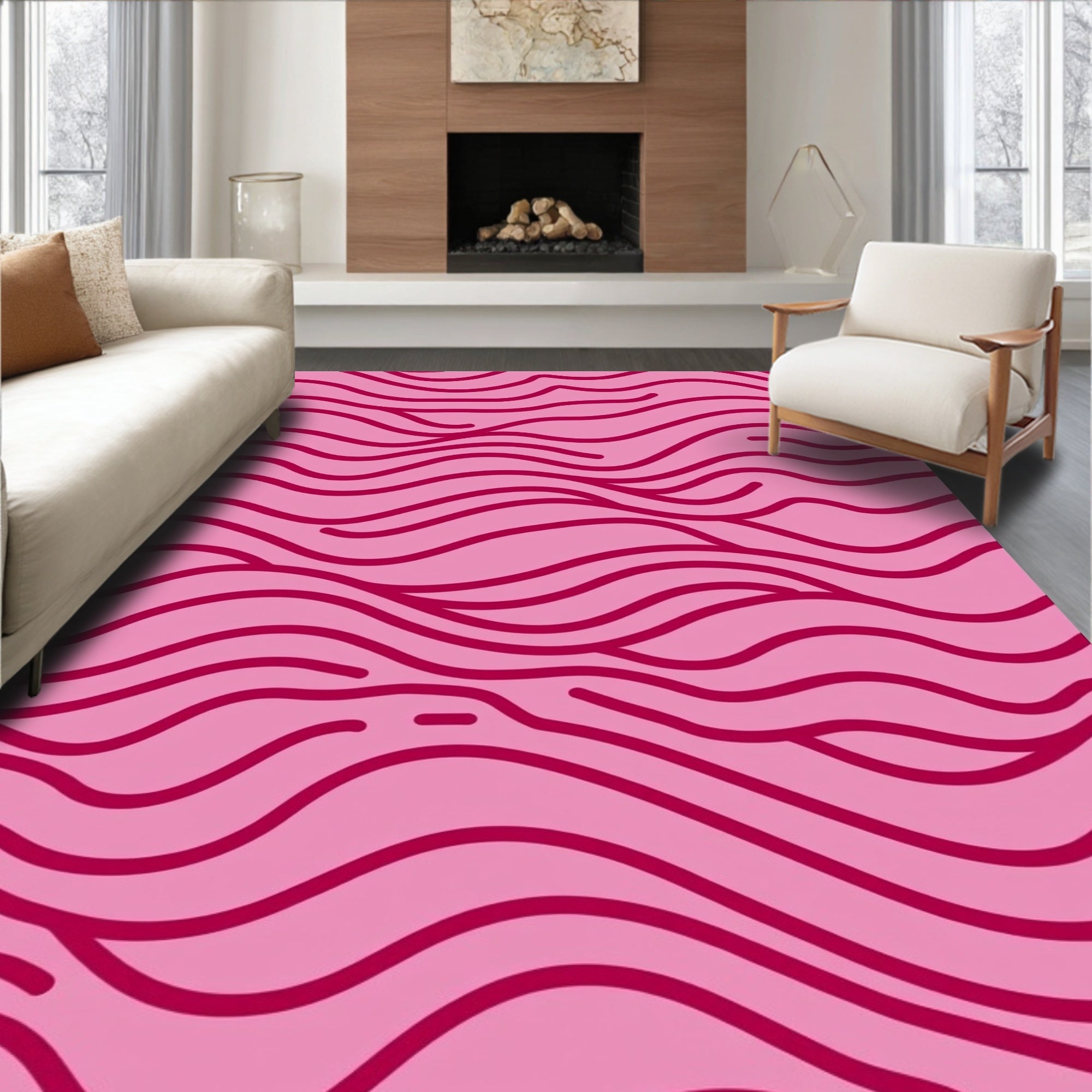 Pink Waves Pattern Rug