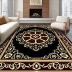 Ornate Black Gold Medallion Pattern Rug