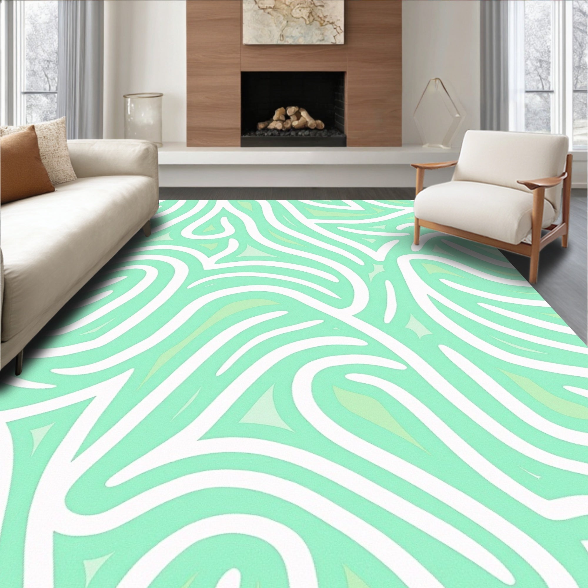 Mint Green Abstract Flow Rug