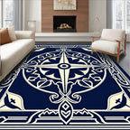 Classic Navy Compass Rose Design Rug