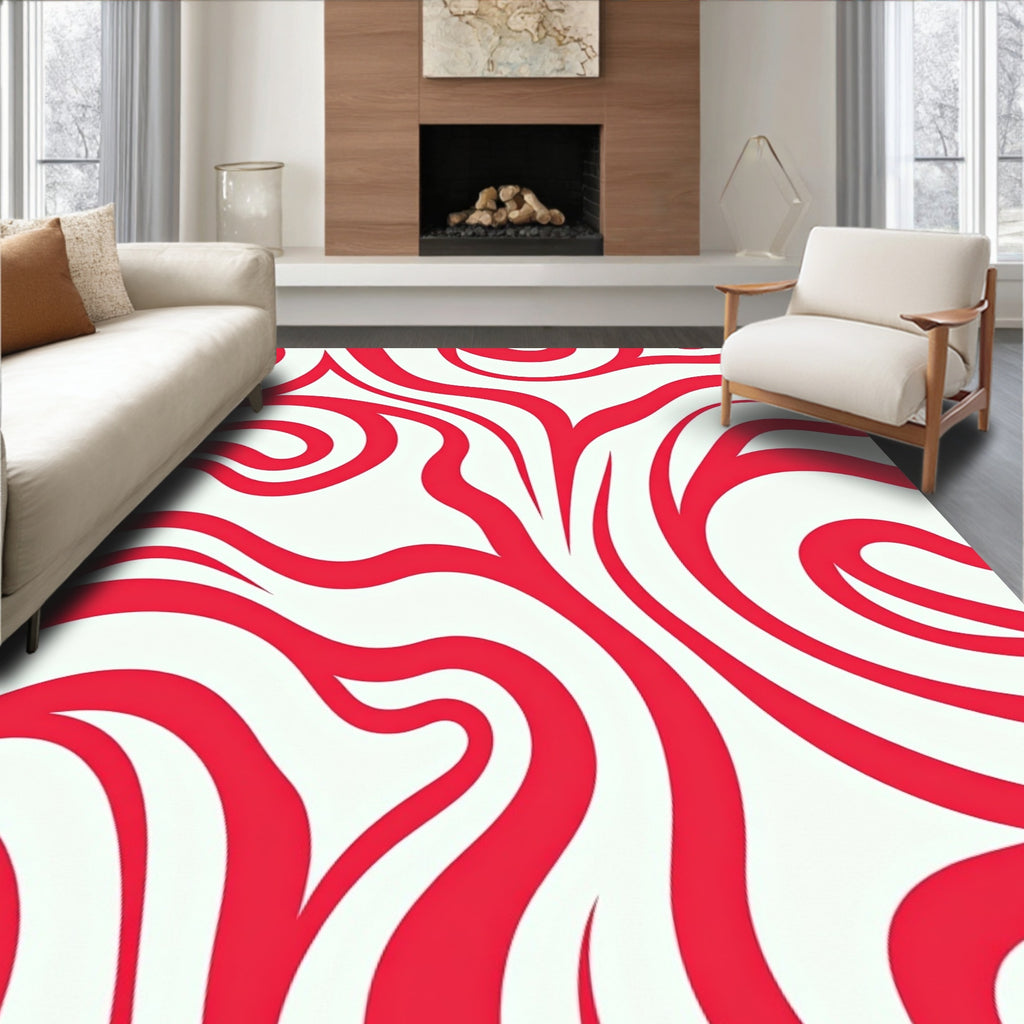 Bold Red Swirl Abstract Pattern Rug