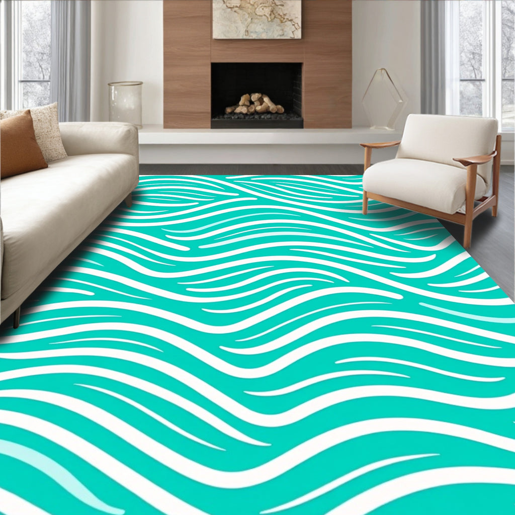 Flowing Aqua White Stripes Rug