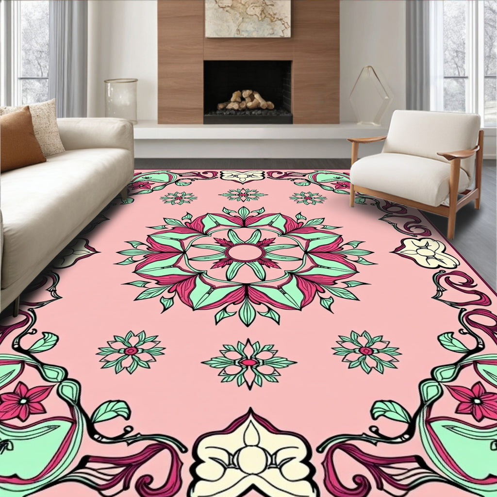 Art Nouveau Floral Scrollwork Design Rug