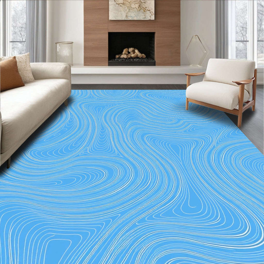 Abstract Blue White Swirl Pattern Rug