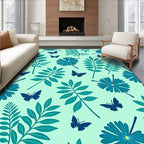 Teal Flora And Butterfly Pattern Rug