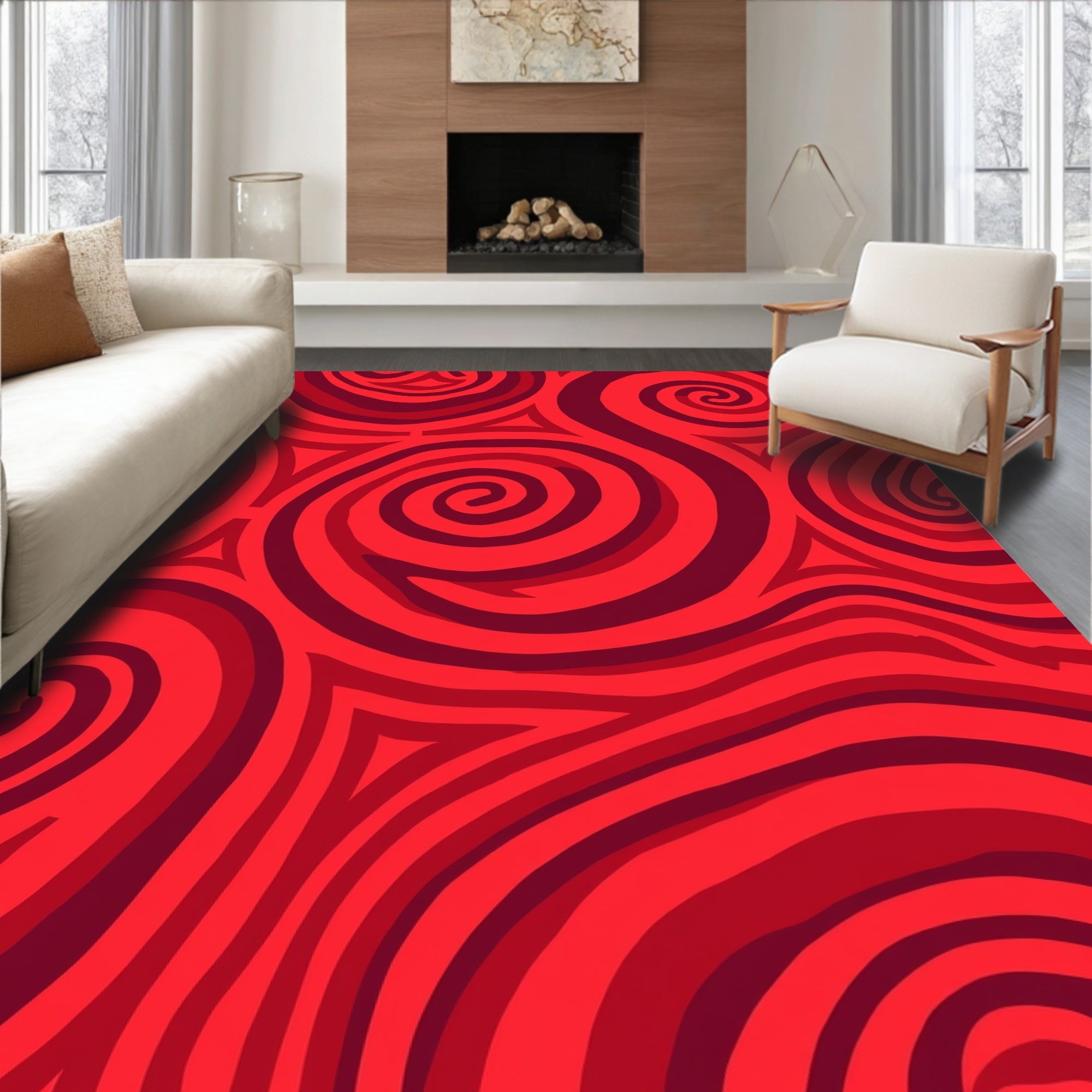 Crimson Swirl Modern Pattern Rug