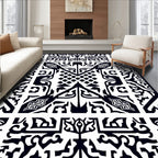 Bold Black White Geometric Motif Rug