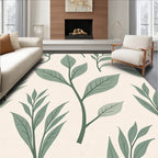 Green Leaf Pattern Print Rug