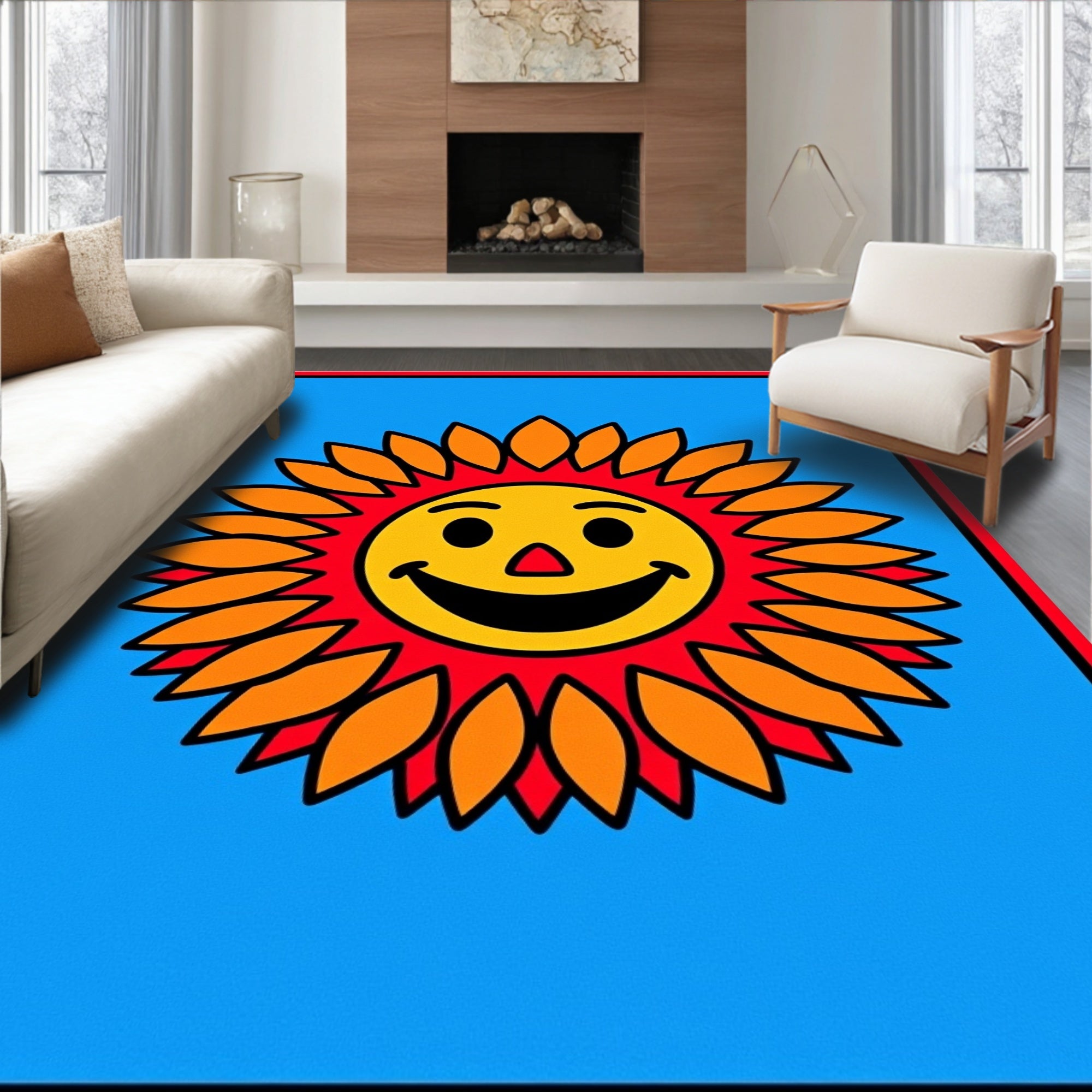 Cheerful Sun Face Pattern Design Rug