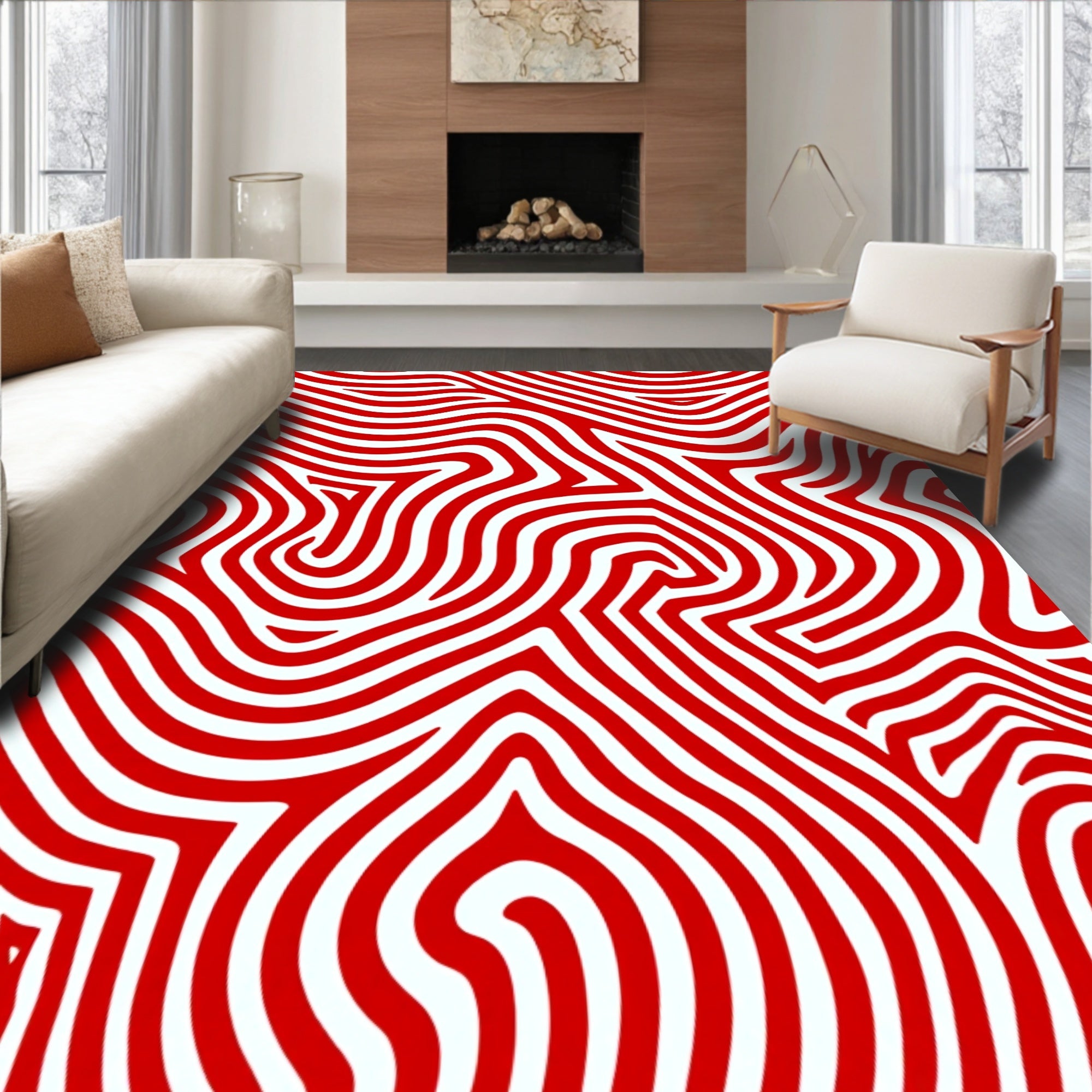 Crimson Red Linear Flow Rug
