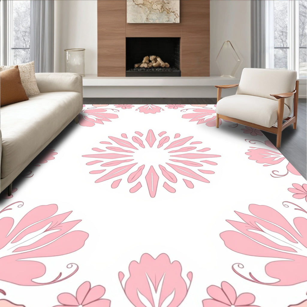 Pink Floral Mandala Pattern Rug
