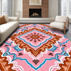 Pink Brown Blue Floral Symmetry Rug
