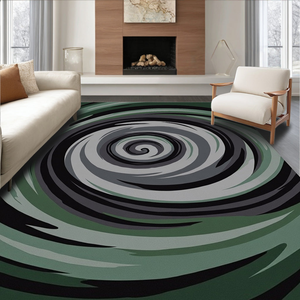 Abstract Swirls of Green and Gray Rug