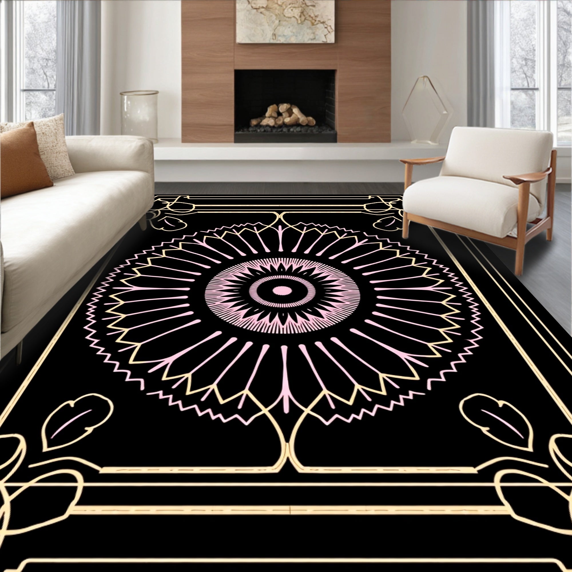 Art Deco Floral Sunburst Mandala Rug