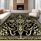 Ornate Black Gold Mandala Rug