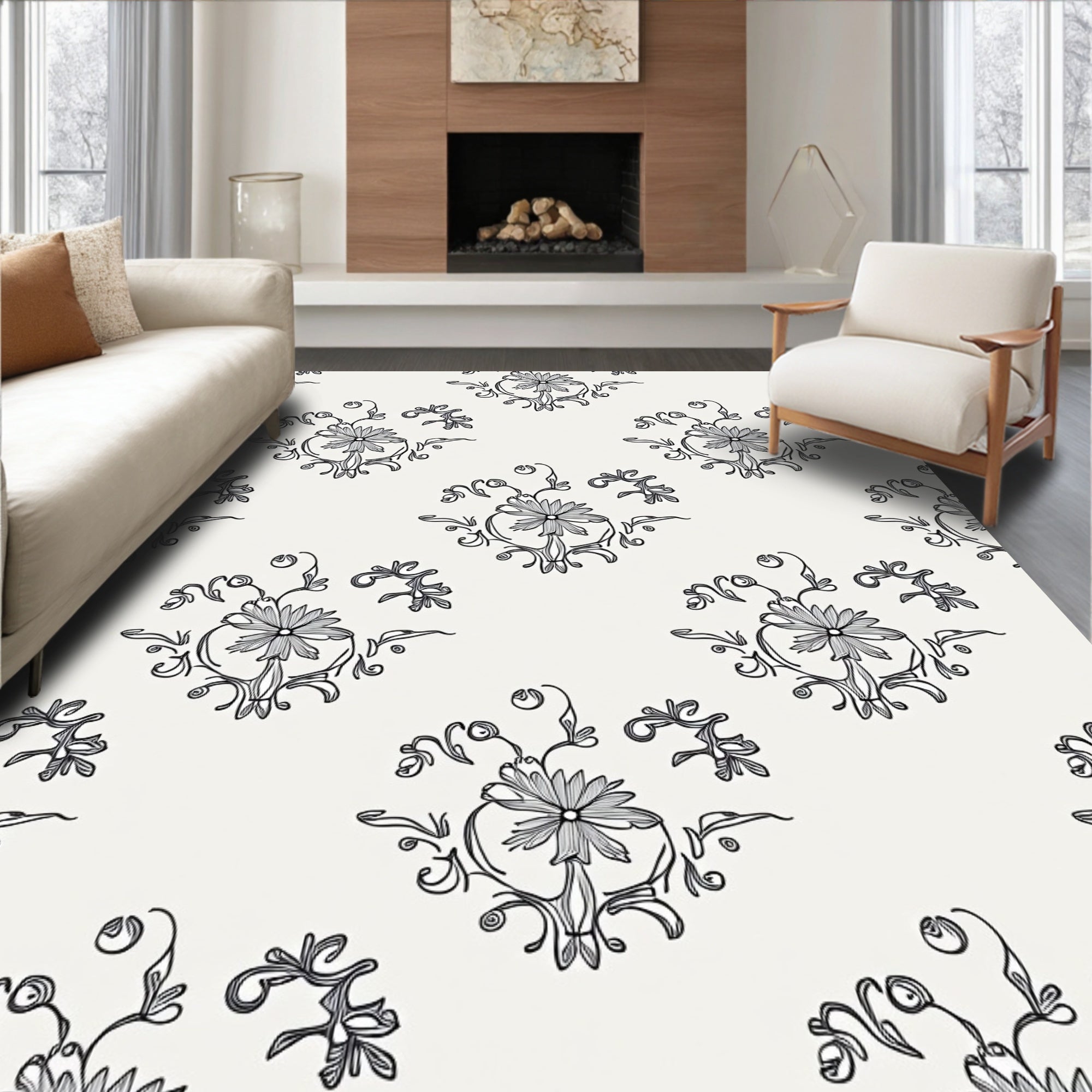 Classic Floral Scroll Pattern Rug