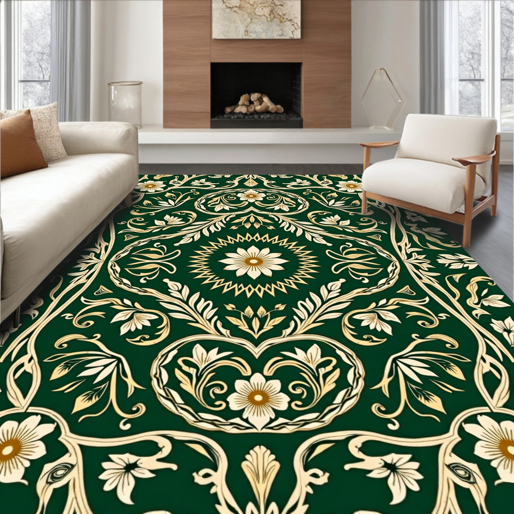 Emerald Green Floral Vine Design Rug