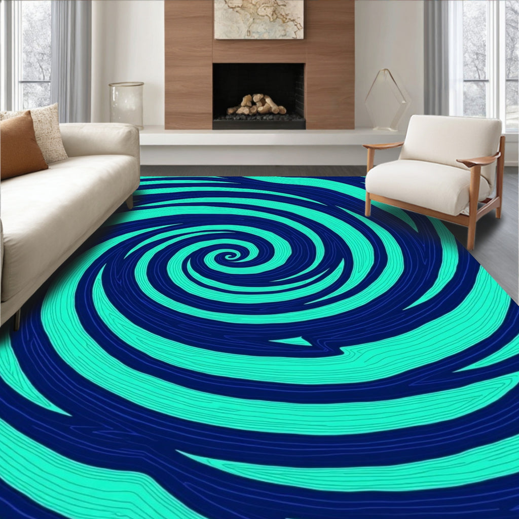 Swirling Green Blue Patterned Rug