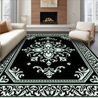 Classic Black White Floral Medallion Rug