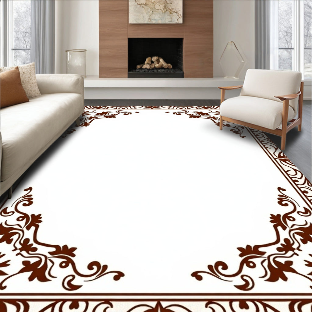 Elegant Scroll Floral Corner Border Rug